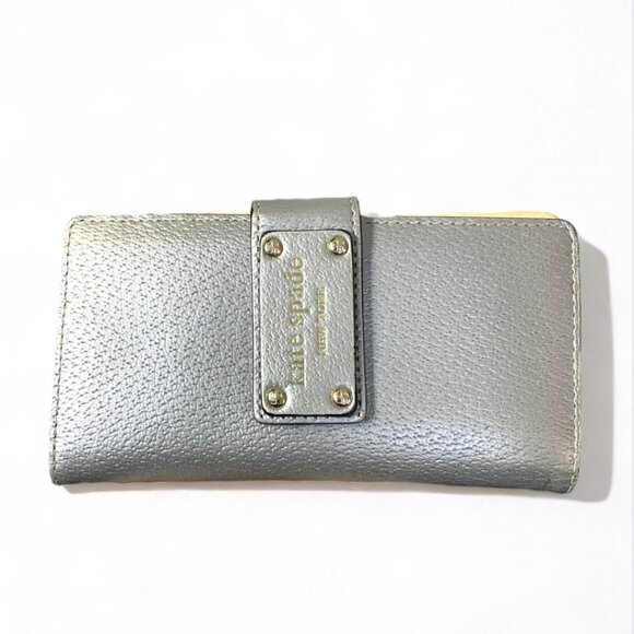 kate spade Handbags - KATE SPADE - LEATHER SILVER METALLIC BI FOLD SNAP WALLET